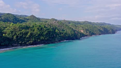 美麗的海灘景色, 茂盛的綠色和水晶清晰的藍色海洋水域