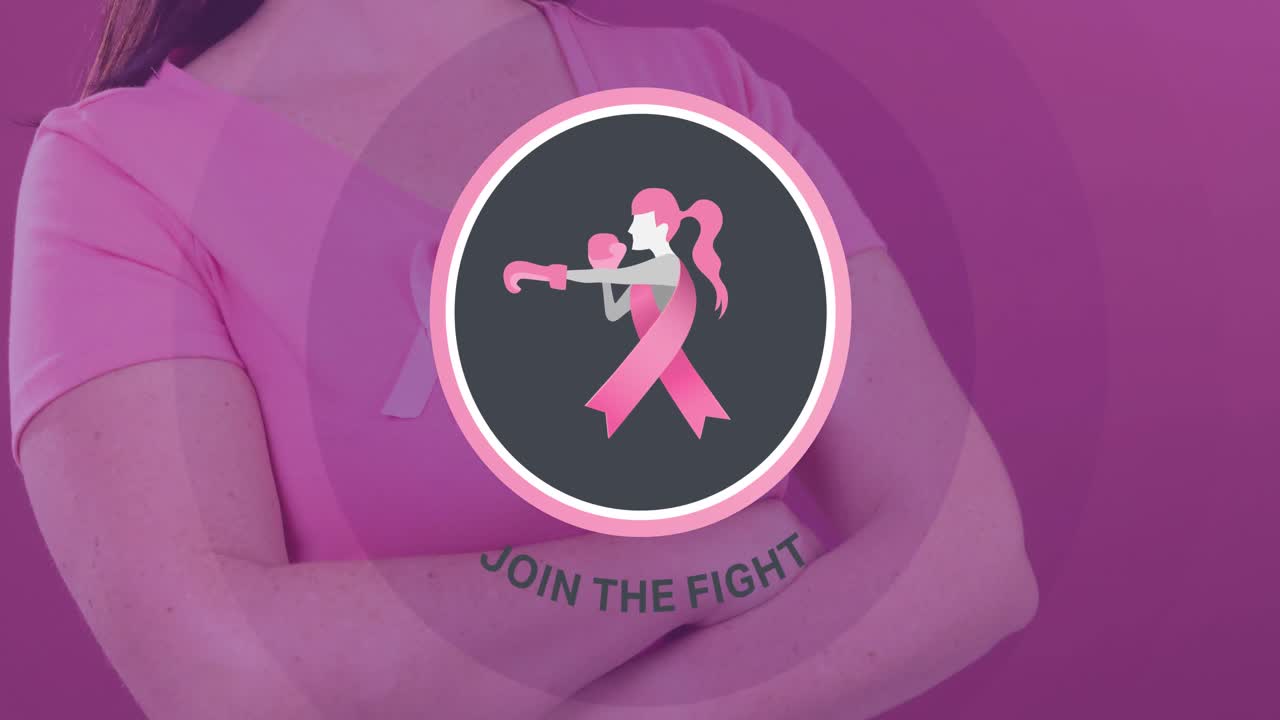 animación de concienciación sobre el cáncer de mama texto sobre mujer caucásica