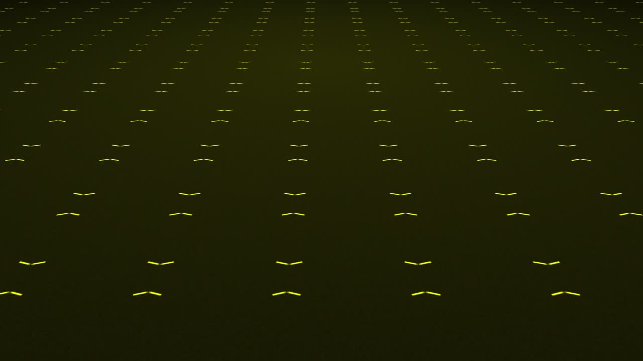 Animated bouncing vivid fading lines creating mirrored symmetrical pattern shapes on a dark gradient 3D background plane motion visual effects and moving abstract graphics colours yellow lemon