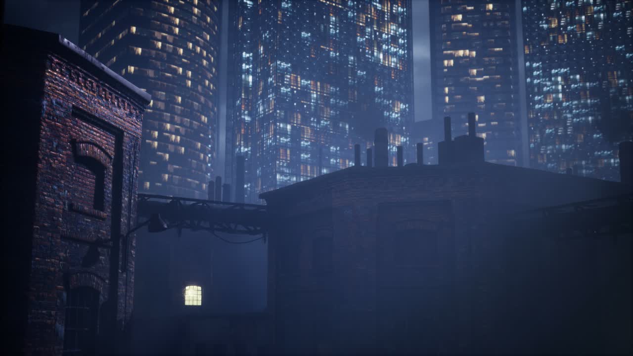 ビジネスセンターの高層ビルと 工場のパイプが 空気を汚染しています