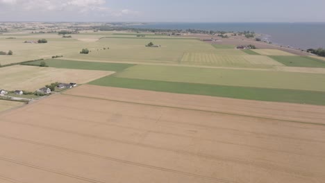 rural farmhouse and farmland in scandinavian sweden, aerial forward establisher