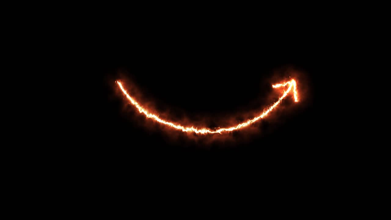 Glowing fire arrow animates smoothly along an upward curve, isolated on a black background