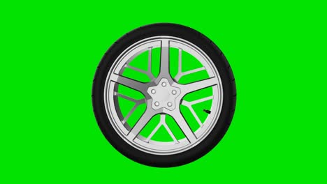 seamless looping of rubber wheel spinning motion on isolated green screen chroma key background. transportation and traveling industrial concept. 4k footage video motion graphic