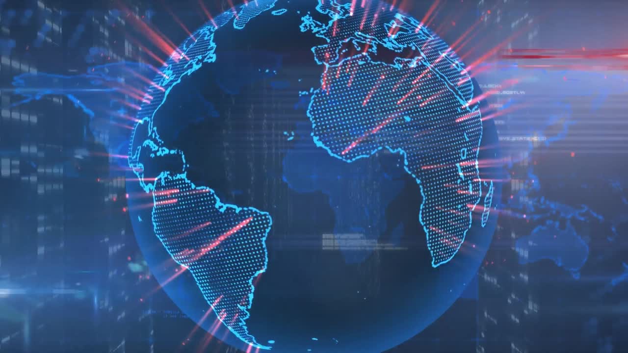 Animation of globe over data processing and moving columns