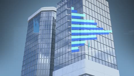 animación digital del procesamiento de datos estadísticos contra edificios altos