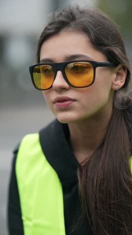 woman in a safety vest