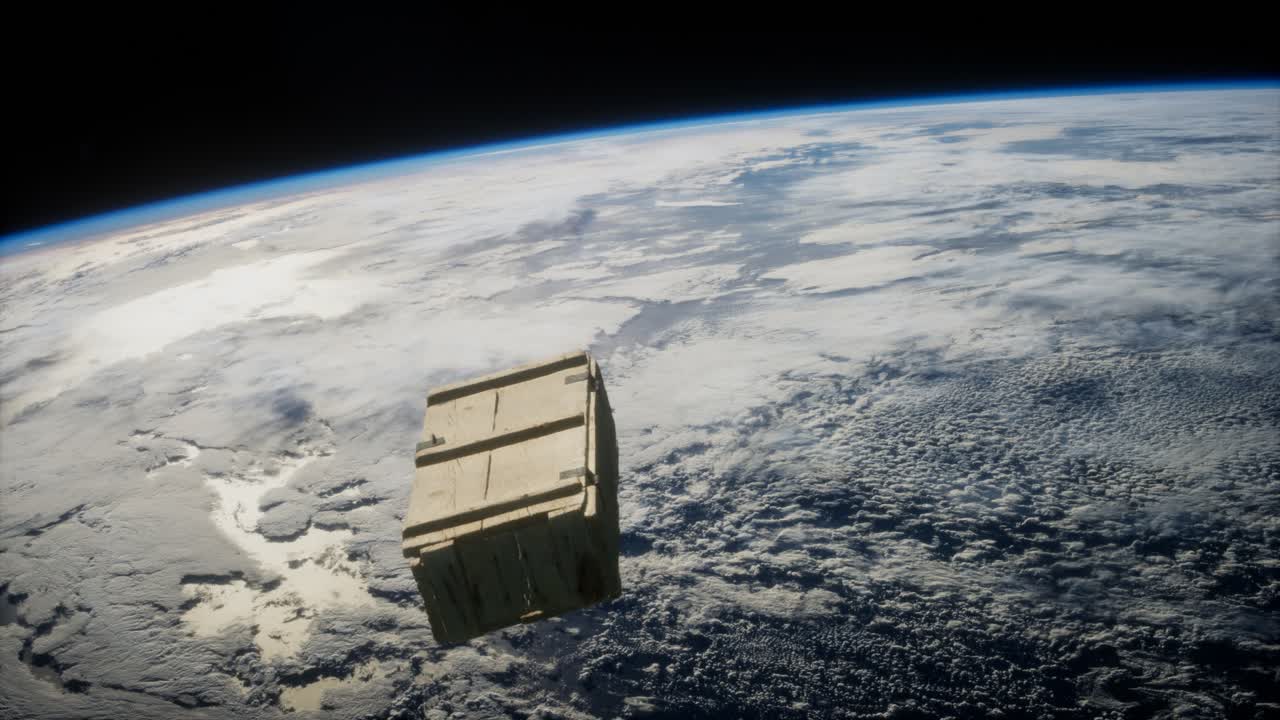 Vecchia scatola di legno in orbita terrestre