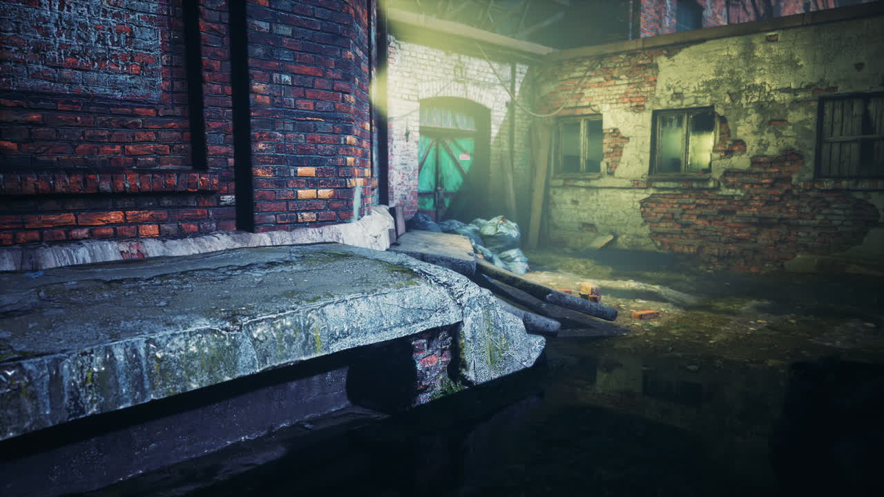 밤에 버려진 산업 거리