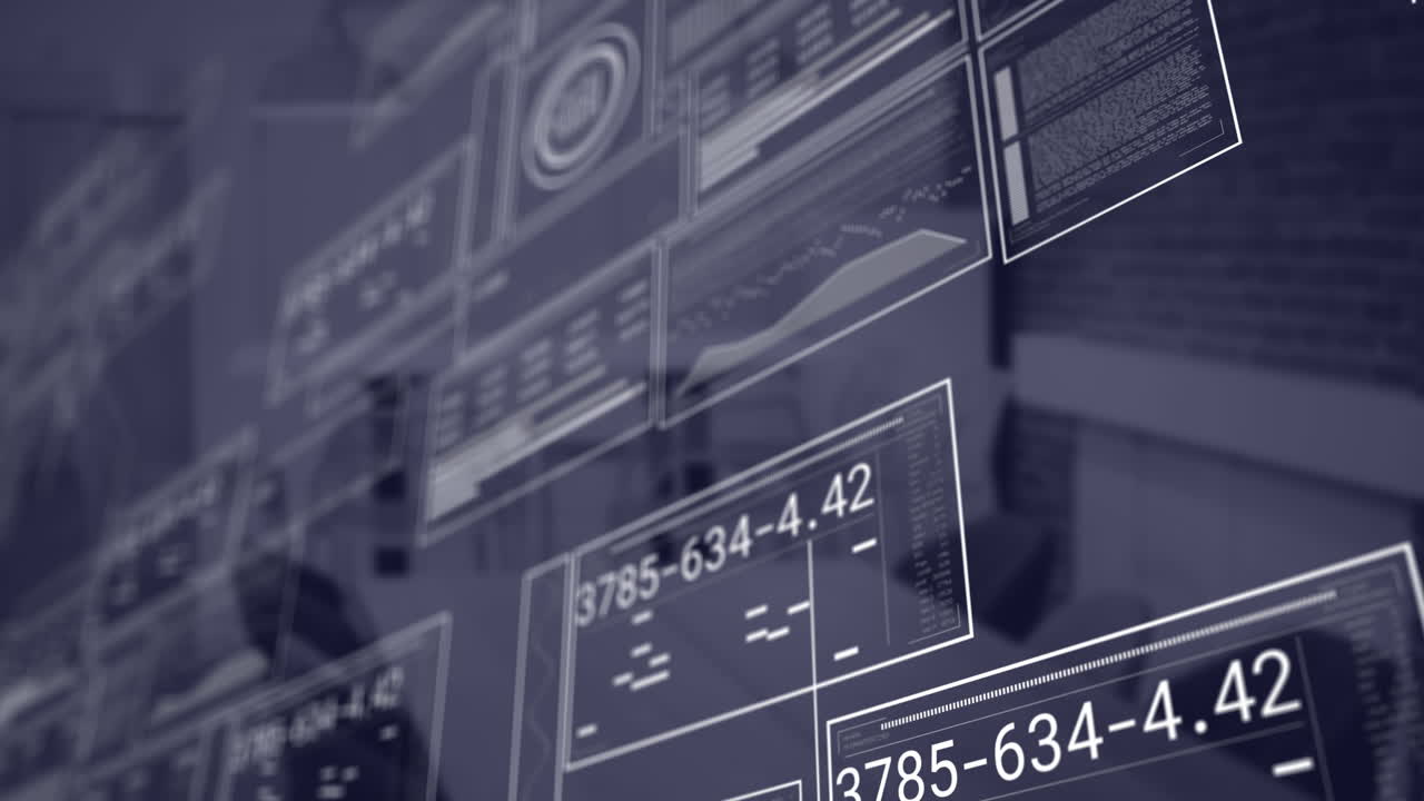 Animation of screens with financial data processing over office