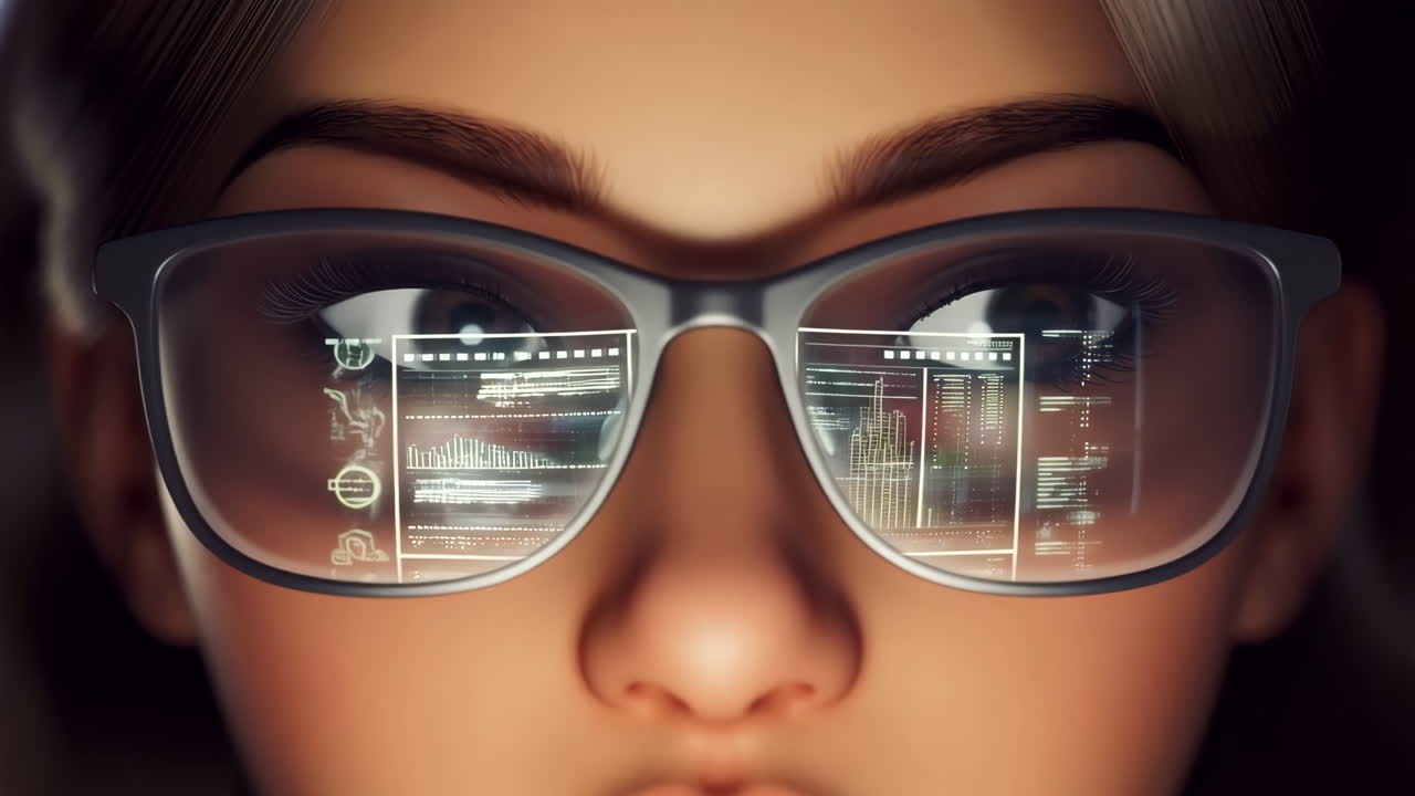 Digital Data Reflected in Glasses