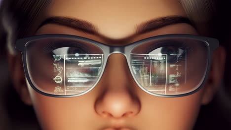 digital data reflected in glasses