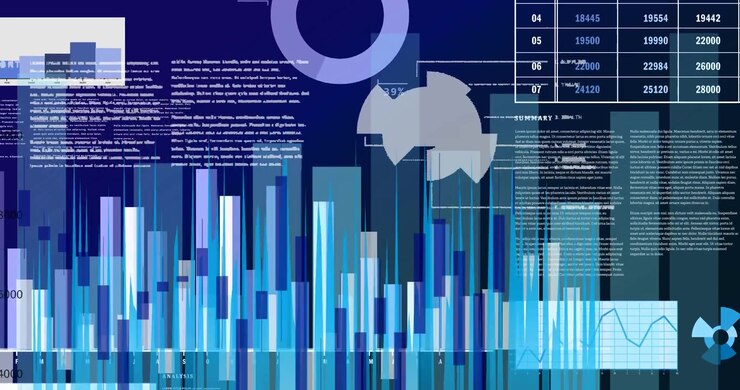 Animasjon av databehandling med blå linje og registrering av statistikk.