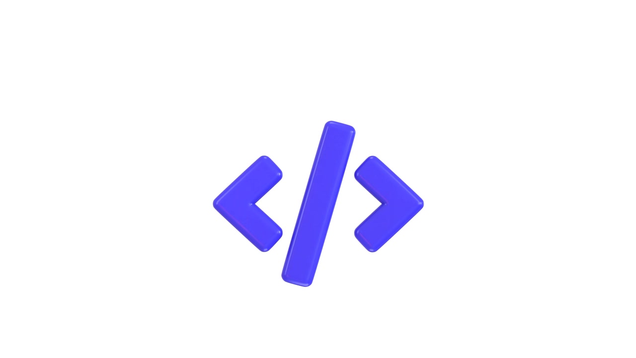 3D Rotating Purple Code Symbol on White Background
