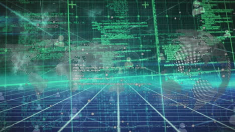 animation of globe and data processing in green and blue digital space