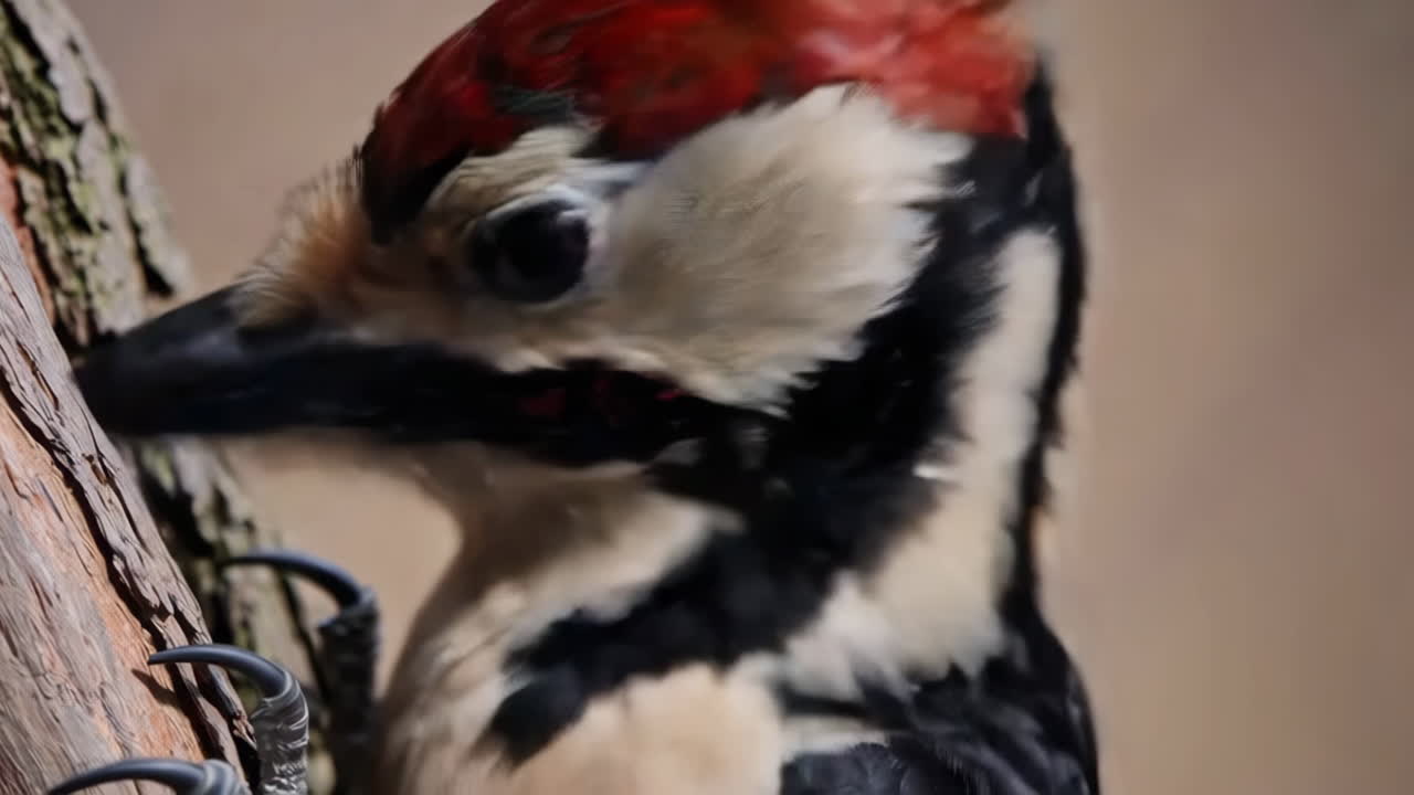Close-up of a Woodpecker on a Tree Trunk