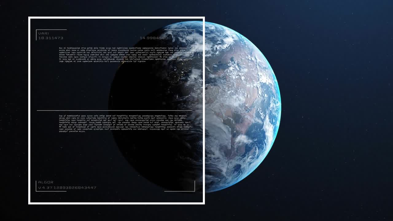 On scan command white rectangular HUD overlay populating text blocks and bars, scanning planet