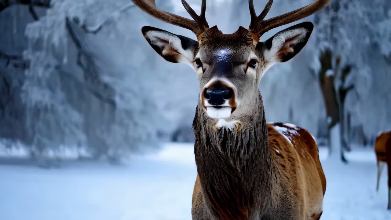 олень в снежном зимнем лесу