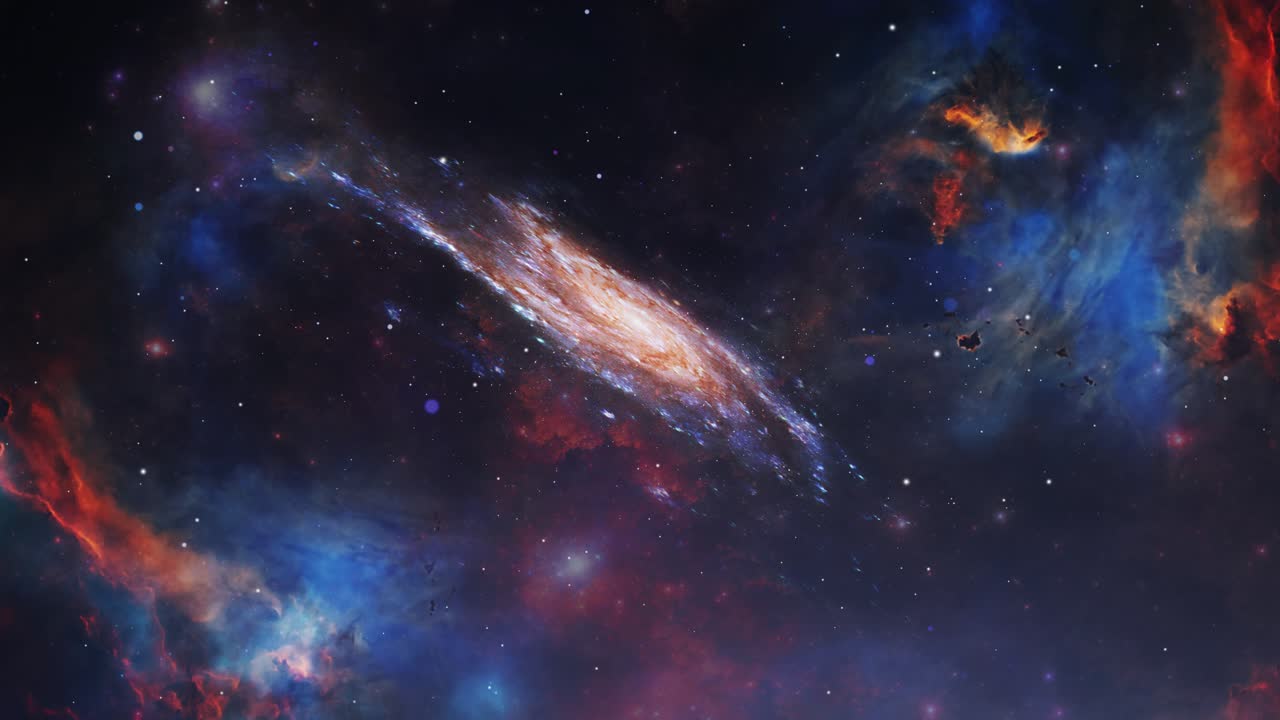 galaxy with moving stars and gas cloud , universe 4k