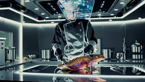 chef futurista preparando un plato exótico