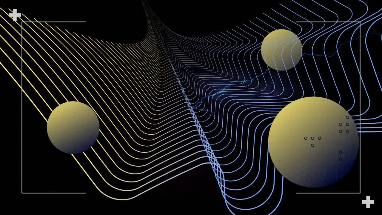 animación de corrientes rojas y azules sobre curvas paralelas y esferas en los datos de procesamiento de interfaz
