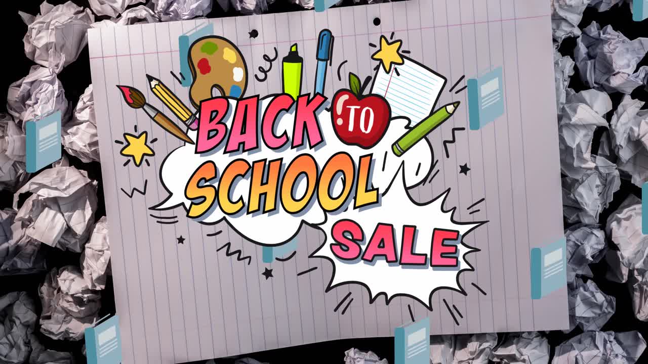 학교 아이템 위에 학교 복귀 텍스트의 애니메이션