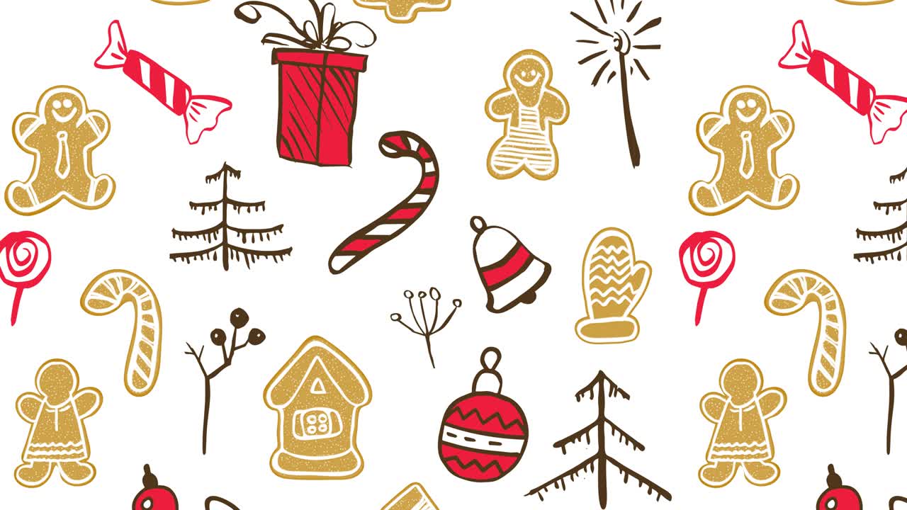 patrón sin costuras de navidad con carácter tradicional establecido en fondo blanco. animación de invierno xmas ilustración. tarjeta de video de imágenes 4k moviéndose de izquierda a derecha o de arriba a abajo