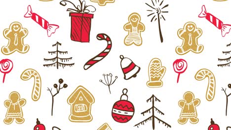 patrón sin costuras de navidad con carácter tradicional establecido en fondo blanco. animación de invierno xmas ilustración. tarjeta de video de imágenes 4k moviéndose de izquierda a derecha o de arriba a abajo