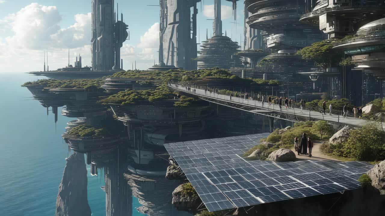 떠다니는 미래의 도시 풍경