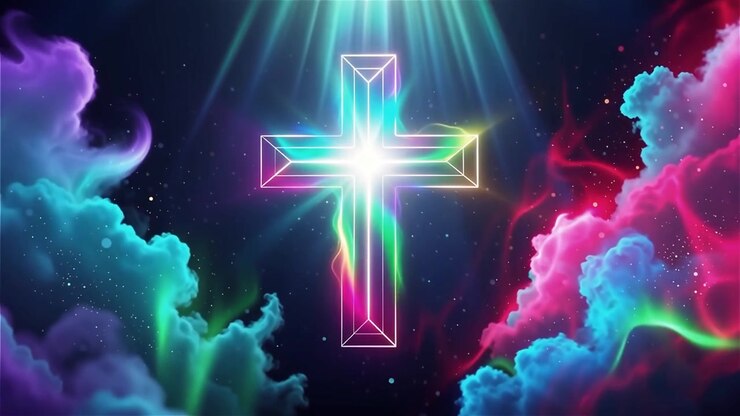 Croce Cristiana Luce Celestiale Sfondo per il Culto.