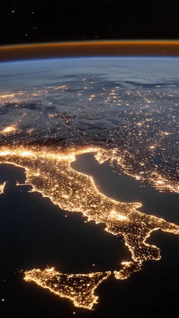 Una vista mozzafiato dallo spazio: paesaggi illuminati e aree urbane catturati in immagini notturne della Terra da una prospettiva satellitare.