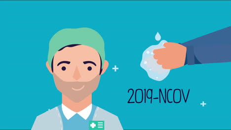 doctor with hands washing covid19 animation