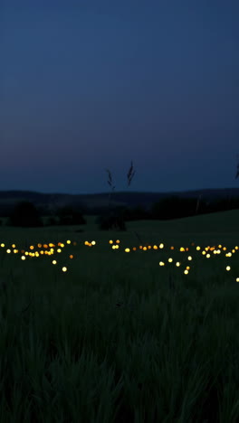 glowing lights in a field at night