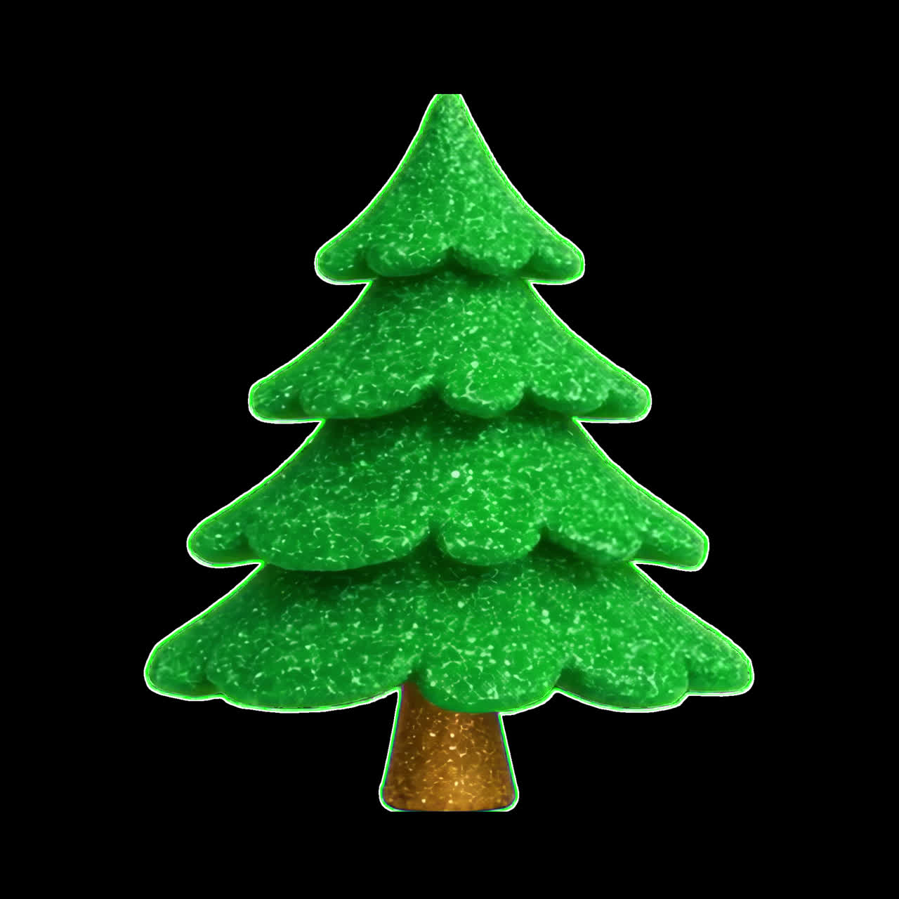 Glittery green Christmas tree animation isolated asset, transparent 4K video, alpha channel, ProRes
