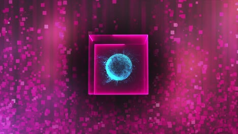 cubo de neón con centro de datos en gravedad cero en un fondo abstracto, renderización 3d generada por computadora