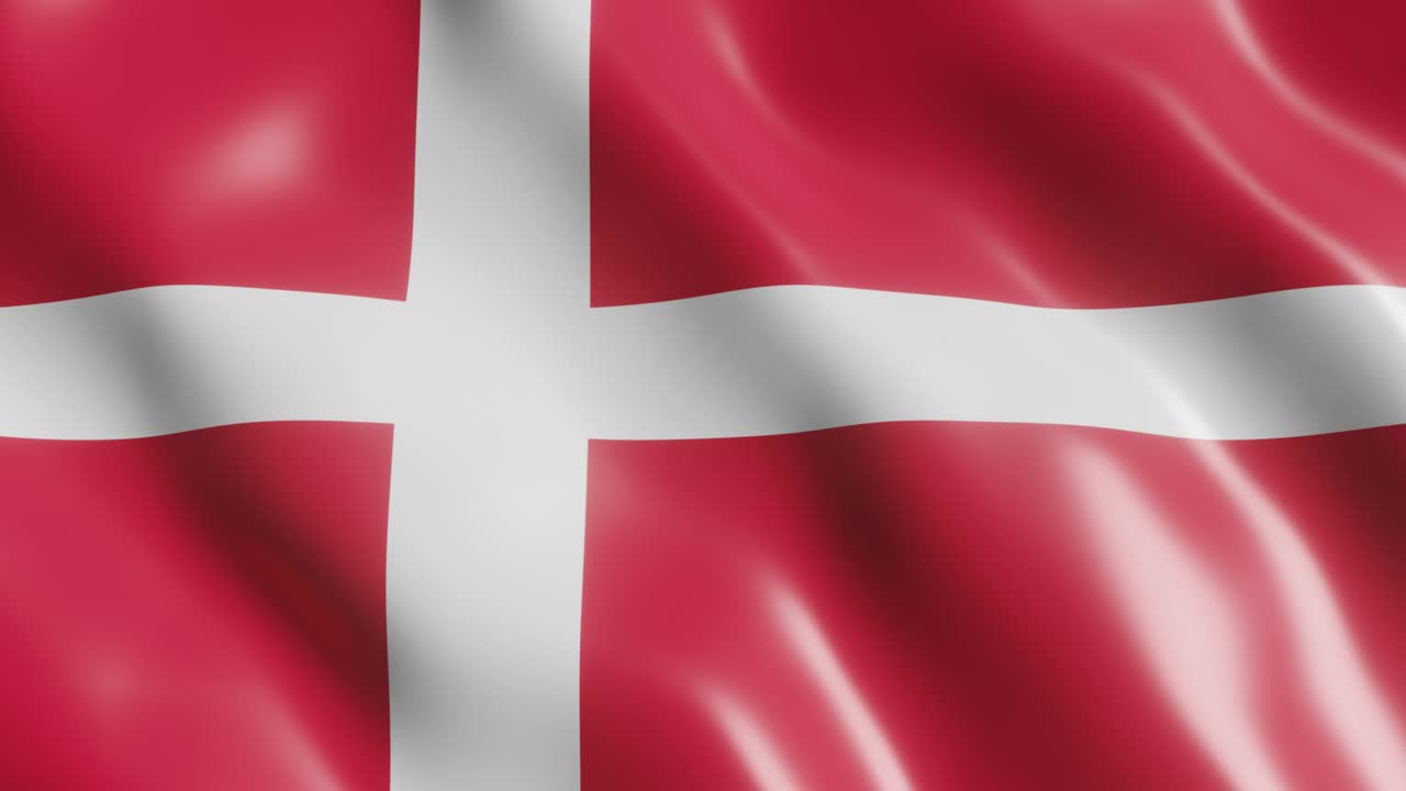3D-gengivelse af Danmarks vajende flag. Nationalflag i vindbaggrund. 4K realistisk sømløs loop animeret videoklip.