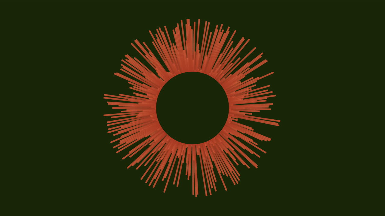 Radiant sunburst vibrant orange lines illuminate a circular design, capturing power and energy