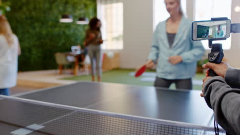 Table-tennis,-office-and-people-playing-a-game