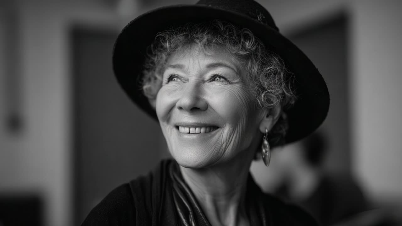 Espressioni affascinanti: Un ritratto gioioso di una donna elegante con un cappello, immortalato in due scatti, che celebra grazia e bellezza attraverso sorrisi senza tempo.