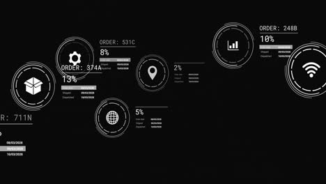 animación de iconos con procesamiento de datos en fondo negro