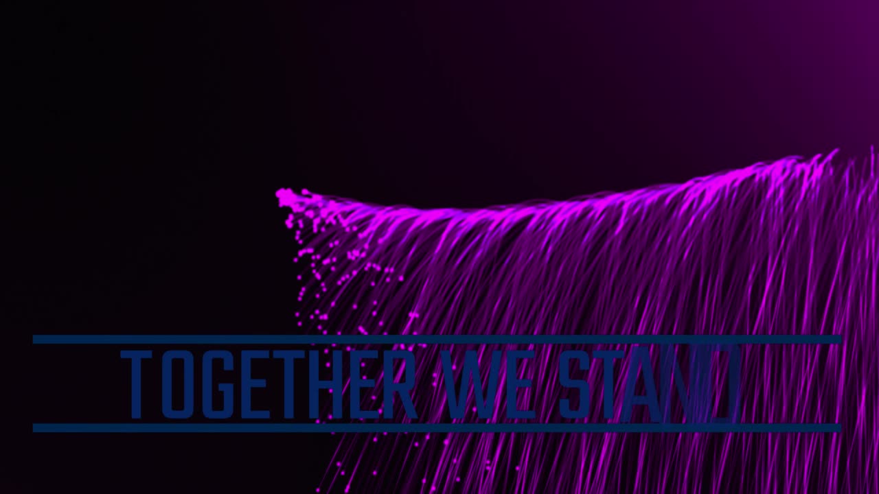 Animation of together we stand text and trails over black background