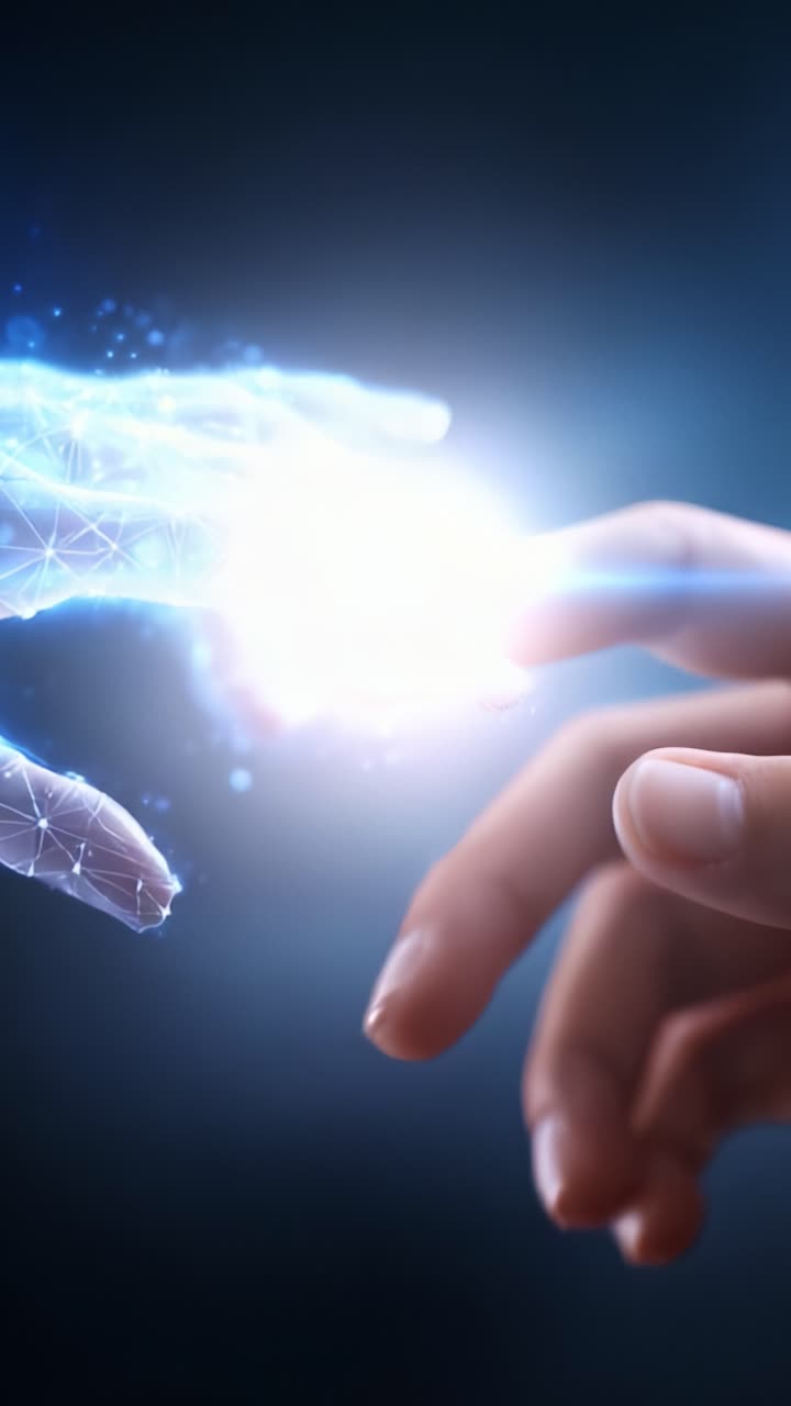 Uma representação visual impressionante da conexão entre a humanidade e a tecnologia em um ambiente digital com uma bela renderização que destaca a interação e a criação