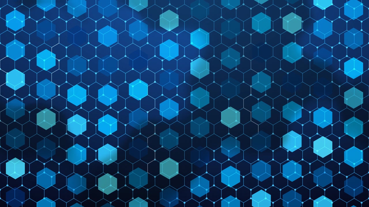 Fundo geométrico com nós hexagonais brilhantes e linhas interconectadas, perfeito para temas ou designs de tecnologia moderna, animação em loop