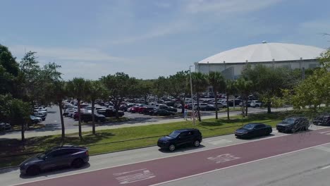 4K-Aerial-Drone-Video-of-Fans-Arriving-at-Tropicana-Field-in-Downtown-St