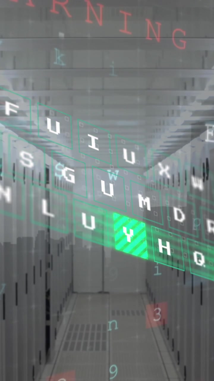 Animation of cyber security data processing against computer sever room