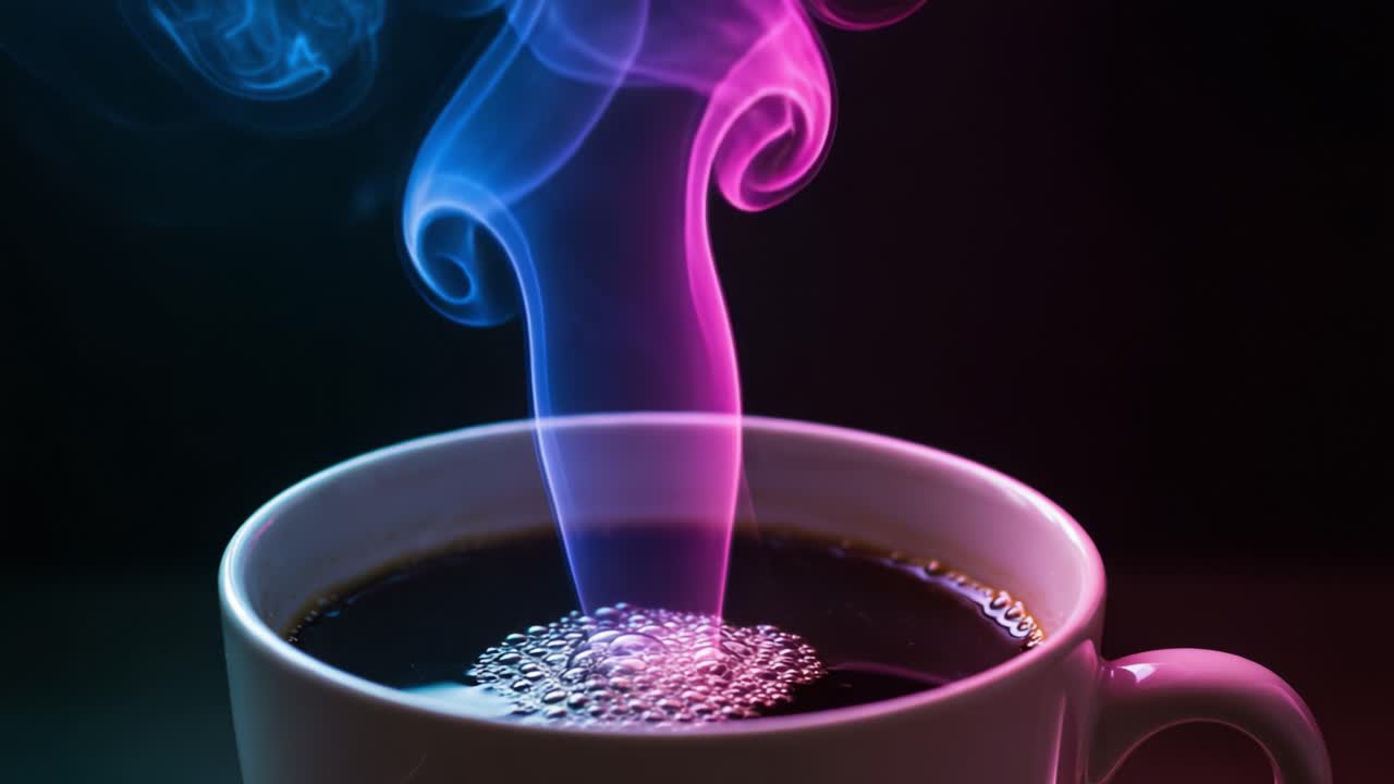 Captivating Swirls of Colorful Steam Emanating from a Perfectly Brewed Cup of Coffee, Enhancing the Sensory Pleasure of an Inviting Coffee Experience
