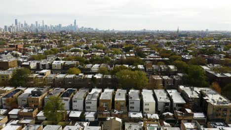 chicago neighborhood with city skyline in background