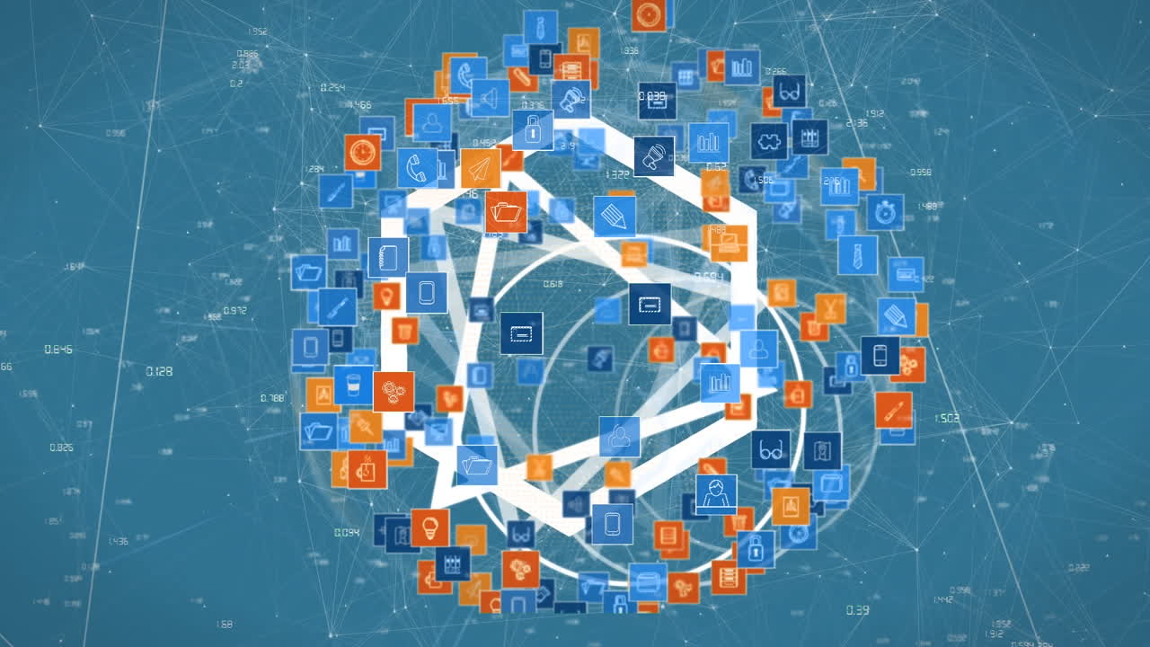 animación de la red de conexiones con iconos y números