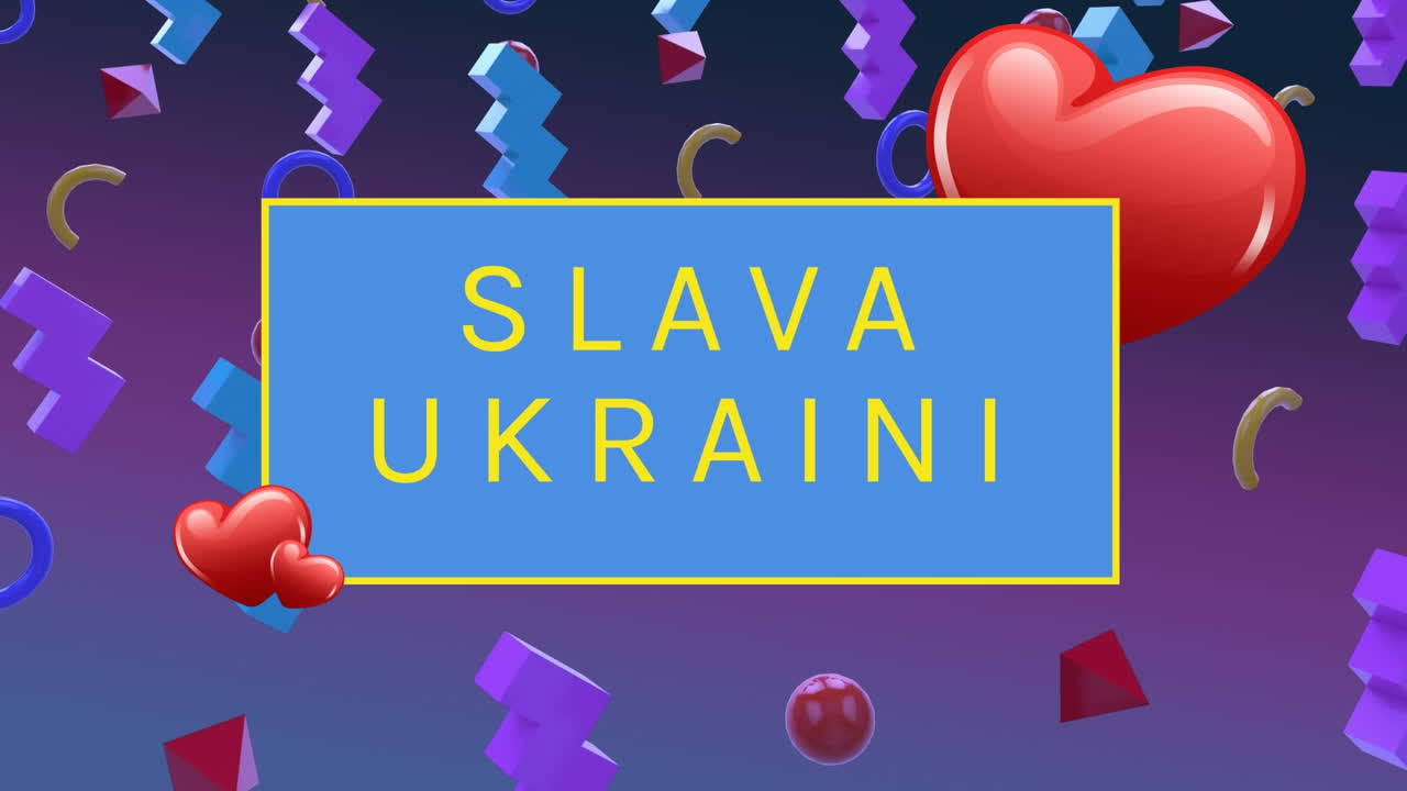 animación del texto de slava ukraini sobre formas coloridas