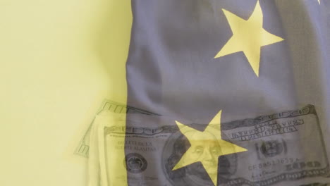 animation of flag of bosna and hercegovina over american dollar bills