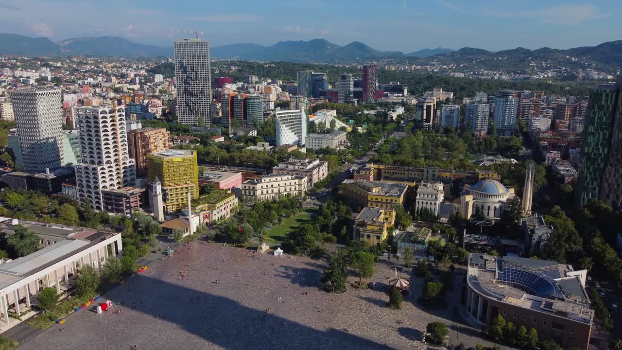 Aerial view of Tirana Cityscape and Skanderbeg Square - Tirana, Albania